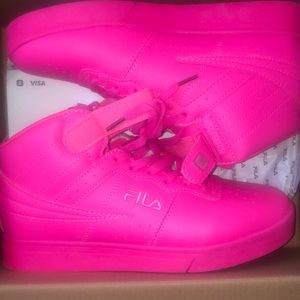 Bright pink fila shoes